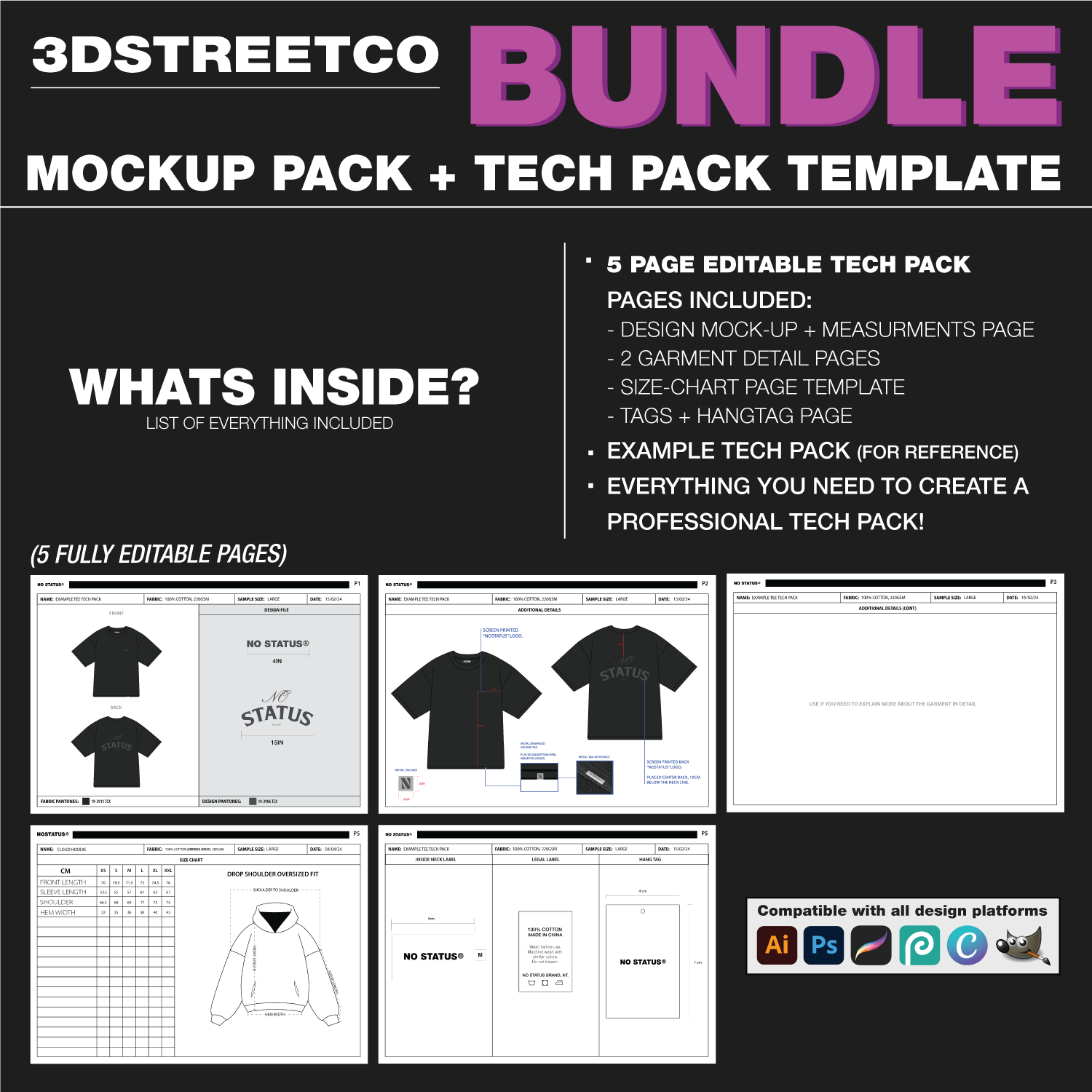 BUNDLE: Ultimate Vector Mockup Pack + Tech Pack Template - 3DStreetCo