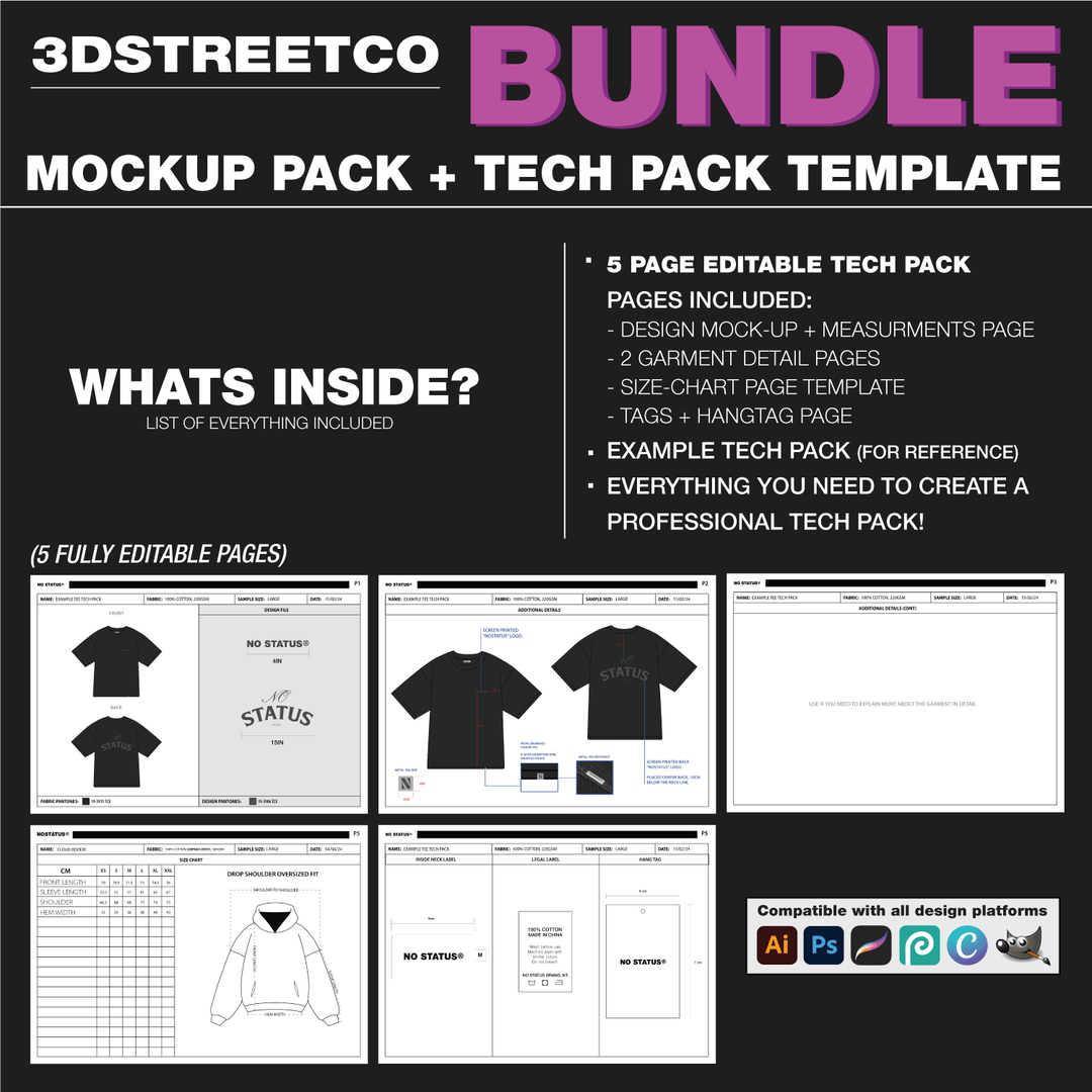 Ultimate Clothing Template Bundle | 44 Garment Mockups & Editable Tech ...