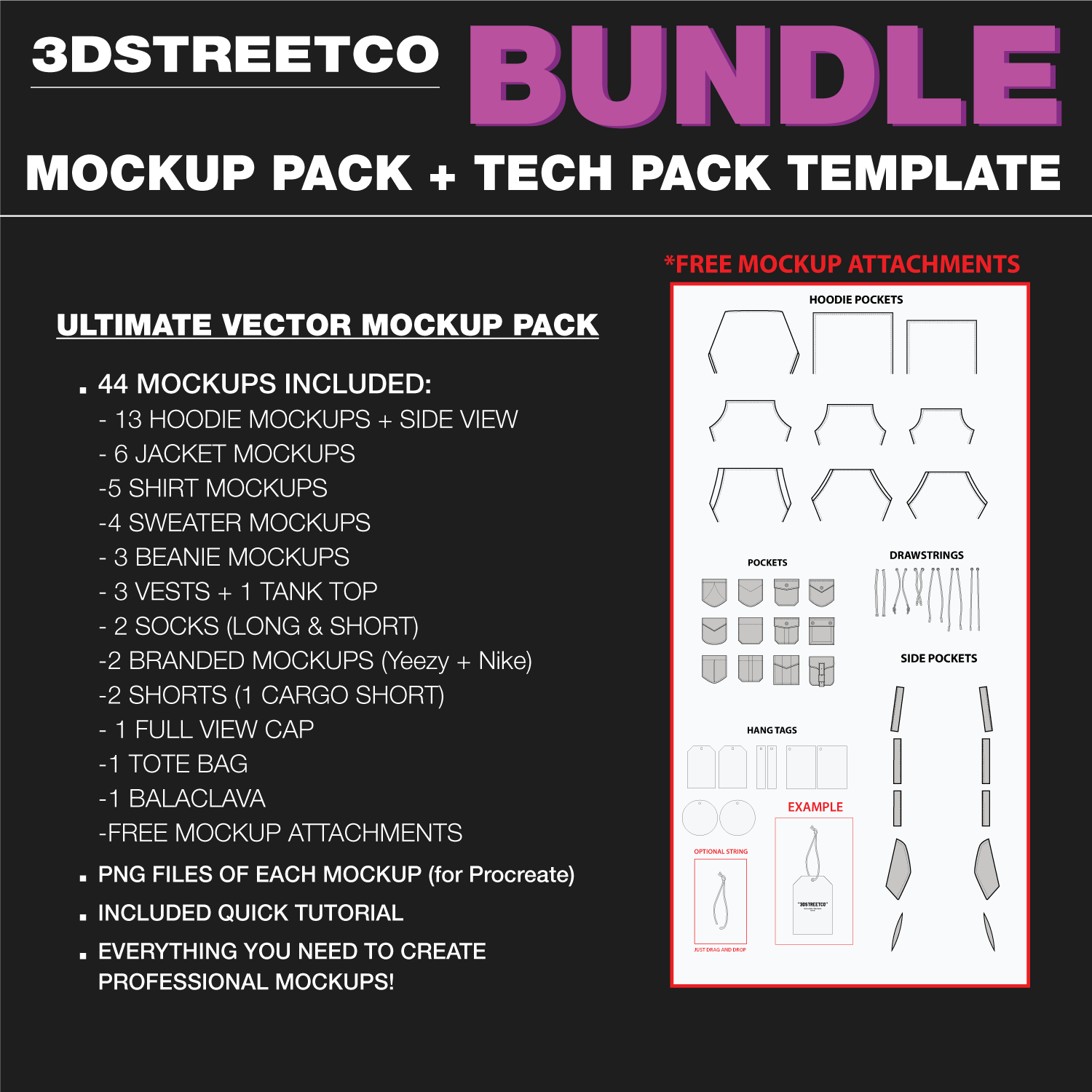 BUNDLE: Ultimate Vector Mockup Pack + Tech Pack Template - 3DStreetCo