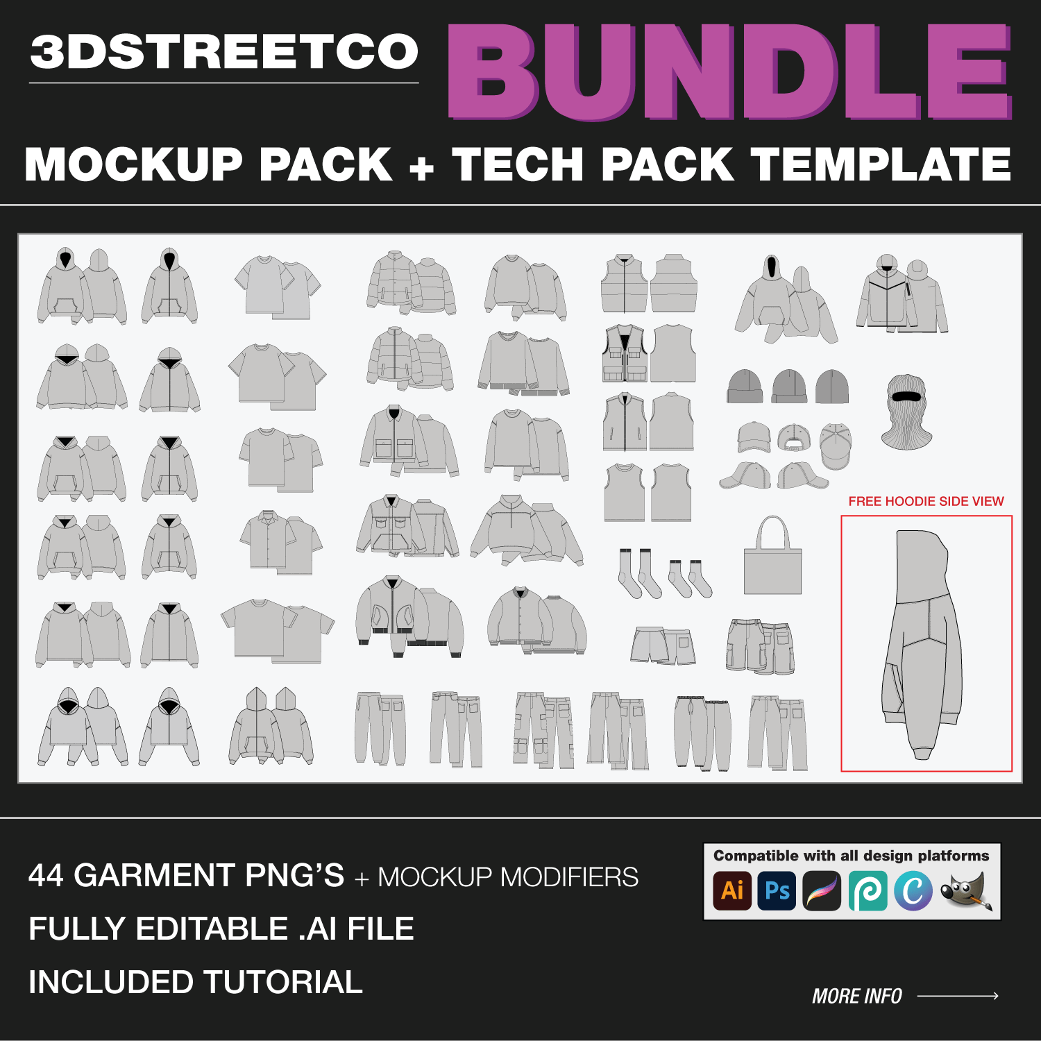 BUNDLE: Ultimate Vector Mockup Pack + Tech Pack Template - 3DStreetCo