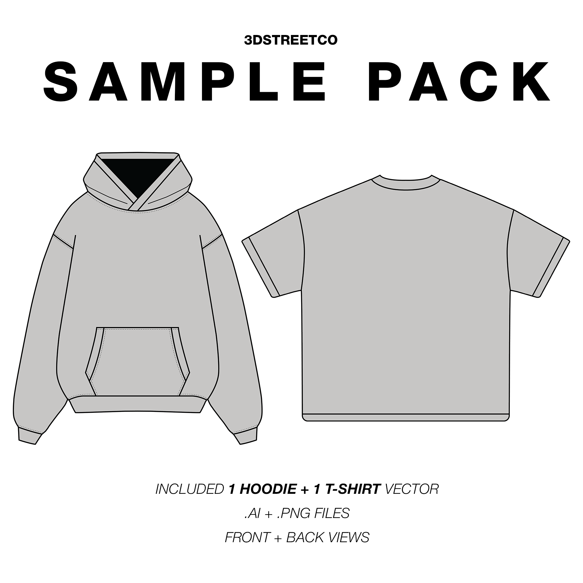 Free Hoodie & T-Shirt Vector Mockup Sample Pack - 3DStreetCo