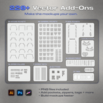 220+ vector mockup add-ons with pockets, zippers, buttons, drawstrings, tags and hoodie attachments.