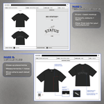 Tech pack overview and garment details pages showing artwork placement, measurements, fabric and manufacturer notes.