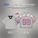 Before-and-after football jersey design using an editable streetwear mockup from the 130+ vector mockup pack.