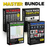 Master Bundle featuring vector mockups, add-ons, a tech pack template and manufacturer contacts.