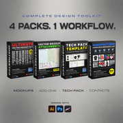 Master Design Toolkit featuring vector mockups, add-ons, a tech pack template and manufacturer contacts.