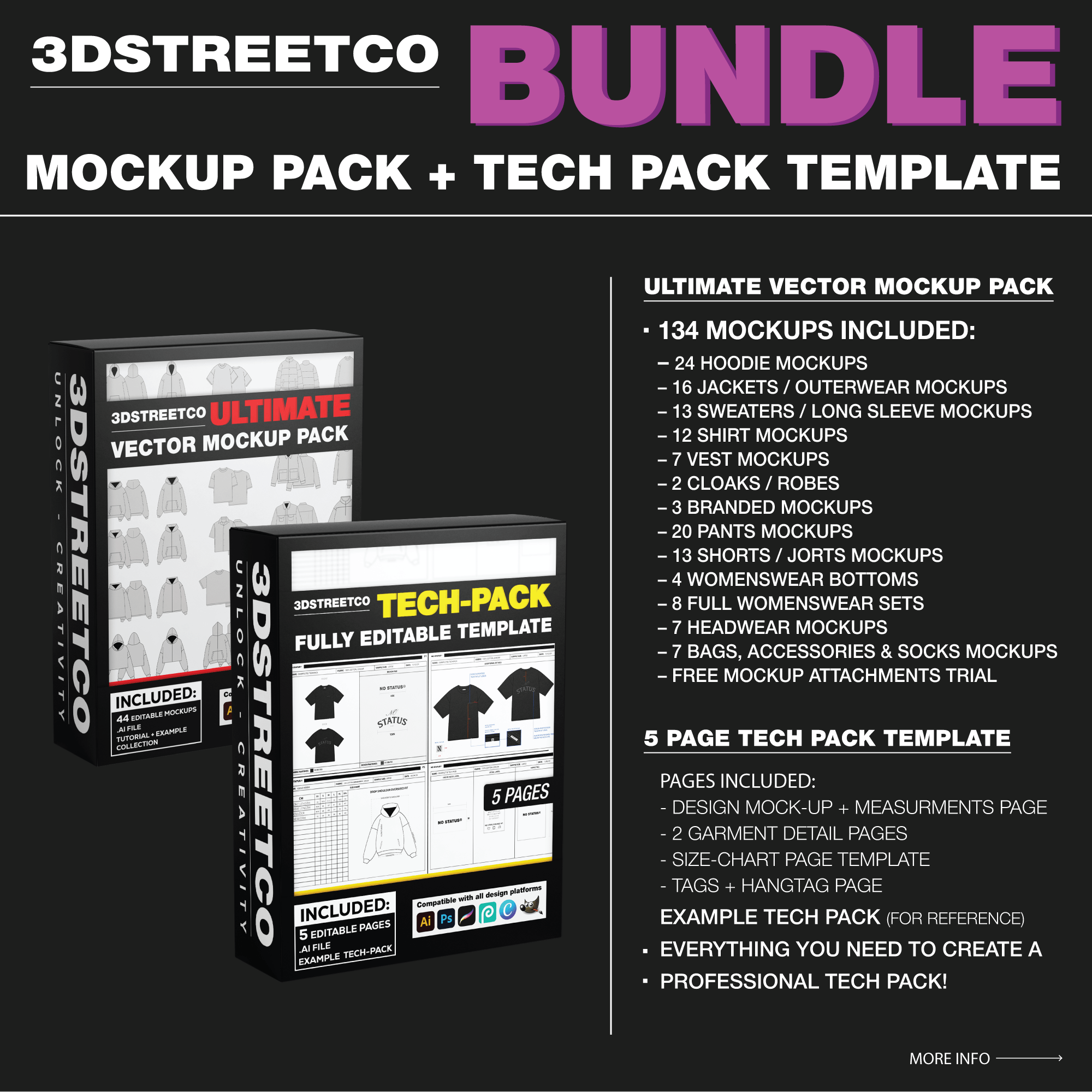 Starter Vector Mockup & Tech Pack Bundle | All‑in‑One – 3DStreetCo